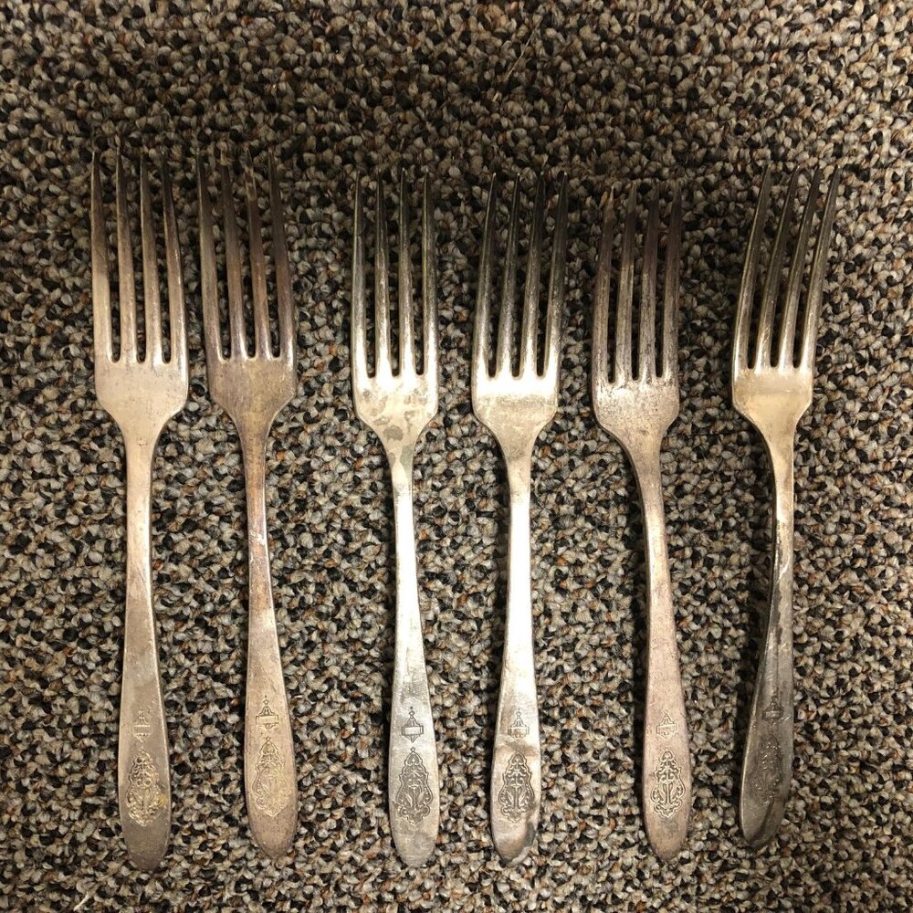 Set of 6 Bird of Paradise by Community, Silverplate Dinner Forks Art Deco